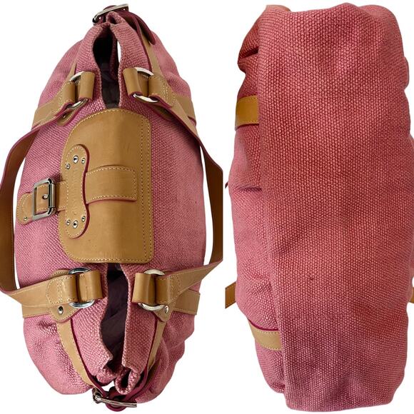 Longchamp Vintage Y2K Idole Pink Silver Canvas Tweed Leather Shoulder Bag France - Picture 4 of 9